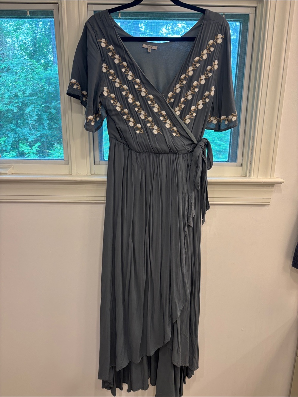 JODIFL blue gray Embroidered Wrap High-Low Dress